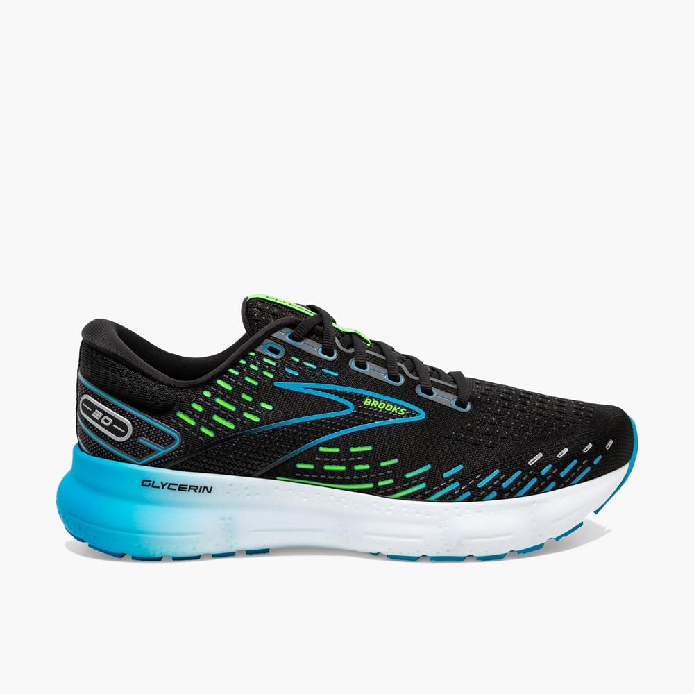 Chaussures Running Route Brooks Glycerin 20: Road Blanche Bleu Homme | FJE-9773048